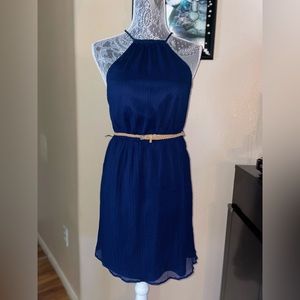 Zara trafaluc dark blue halter fit and flare dress size xs